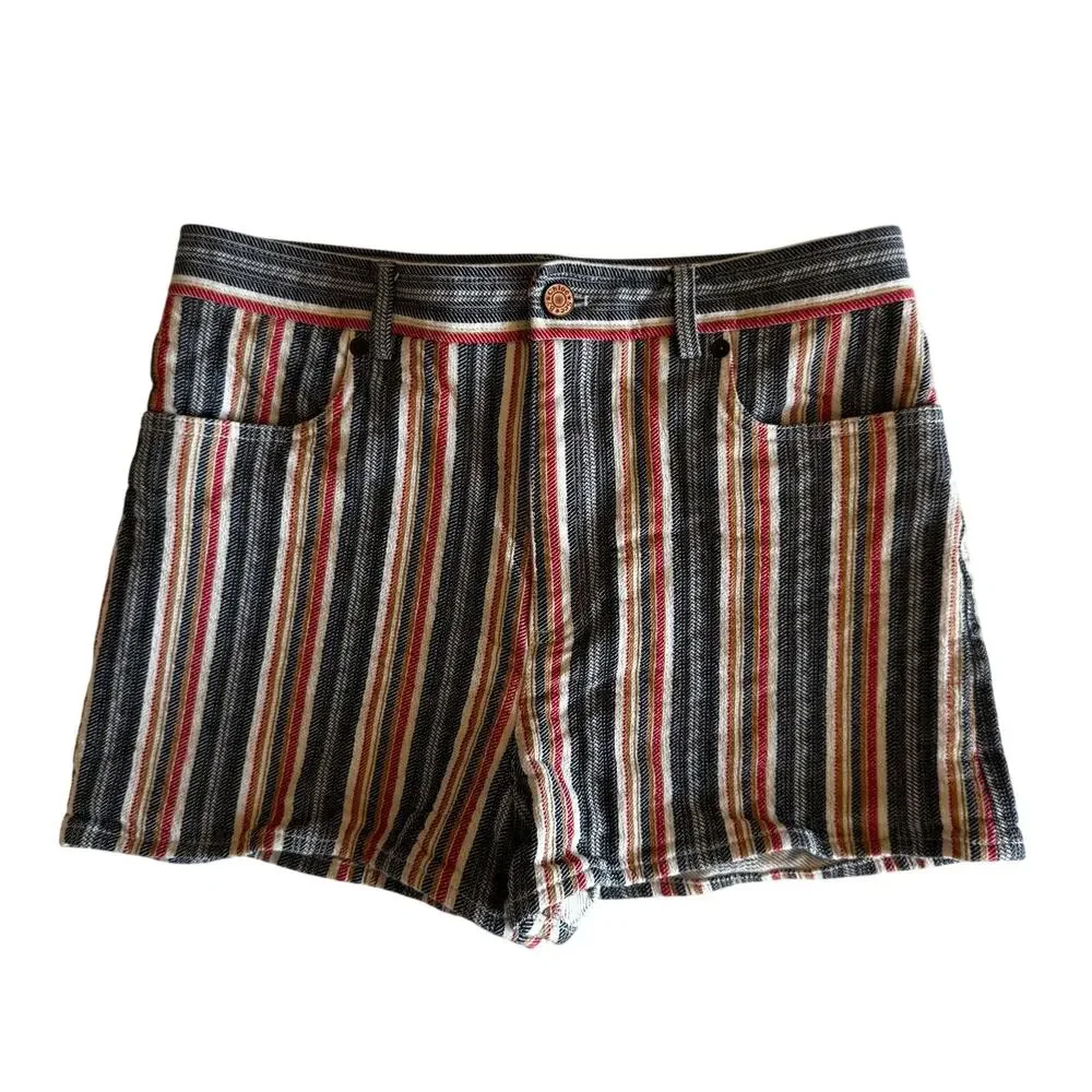 See By Chloe Jacquard Stripe Cotton Denim Shorts EU 40 Boho Retro Festival Indie - Picture 3 of 16